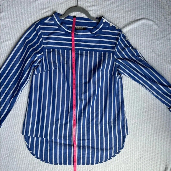J Crew Shirt Women 0 Blue White vertical Stripe Funnel Neck Cotton - Picture 7 of 8
